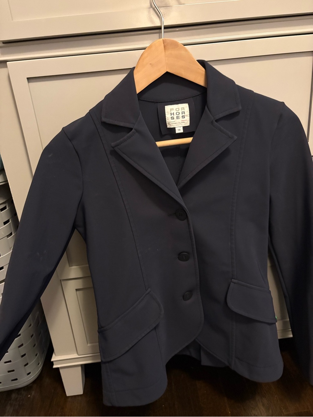Kids size 14 For Horses show coat in navy
